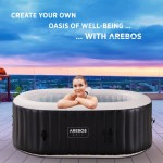 AREBOS Inflatable Hot Tub | Indoor/Outdoor Massage Pool with LED Lights | 190x120 cm | 2-Person | 90 Massage Jets | Heating | Includes Cover | Bubble Therapy Massage